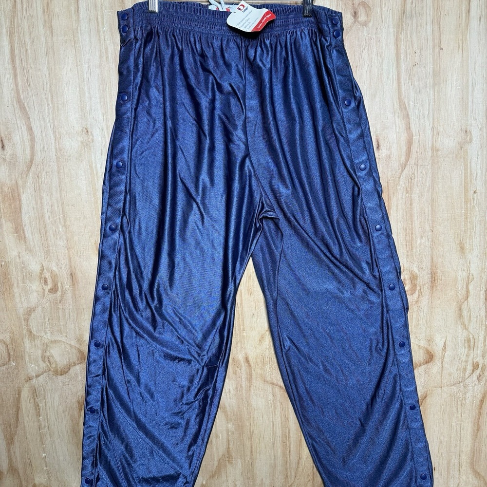 Vintage Dodger XXL Navy Blue Snap Away Track Pants Shiny Mesh Made in USA Read